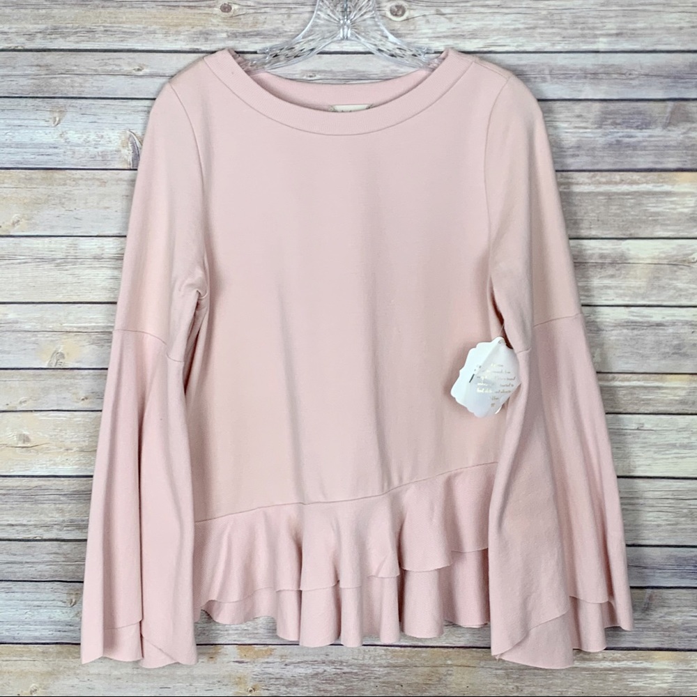 Altar’d State pink bell sleeve ruffle hem top sz M